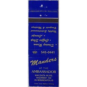 Vintage Matchbook Cover Manders at the Ambassador Minneapolis MN Minnesota